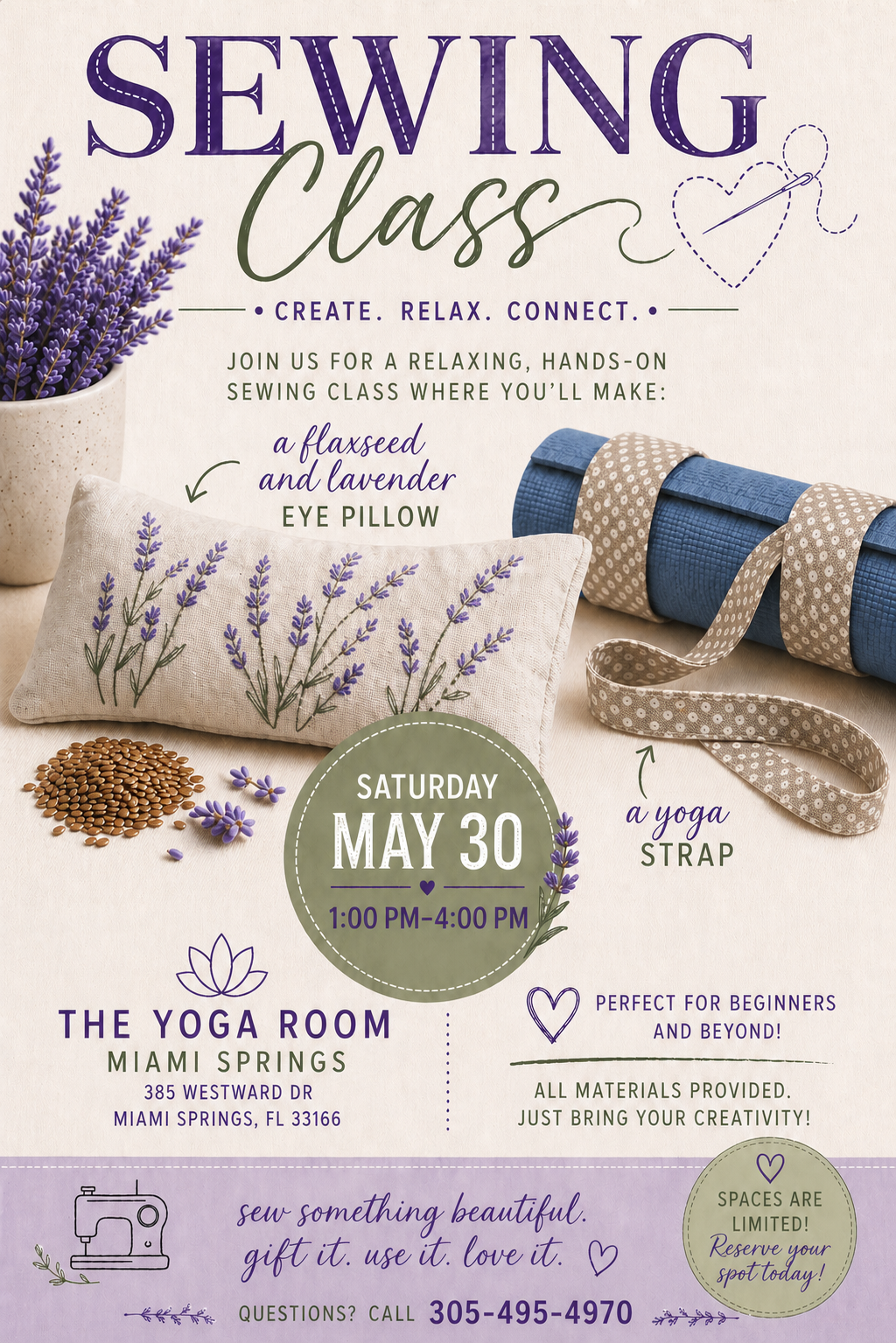 Yoga Inspired Beginner Sewing Worshop-The Yoga Room May 30th